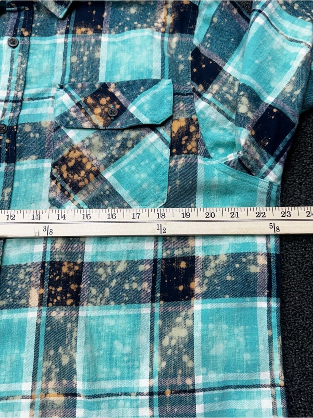 ANGRY MINNOW Mens Medium Teal Bleach Drink Wine Judge People L Flannel Shirt - Picture 4 of 8